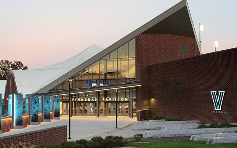 finneran-pavilion The outside of the Finneran Pavilion at night.