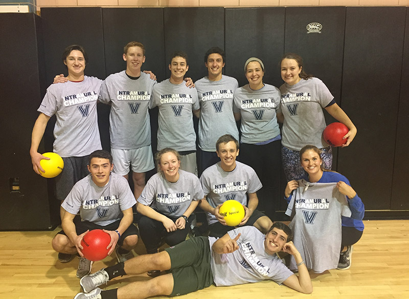 Students posing for dodgeball champion photo