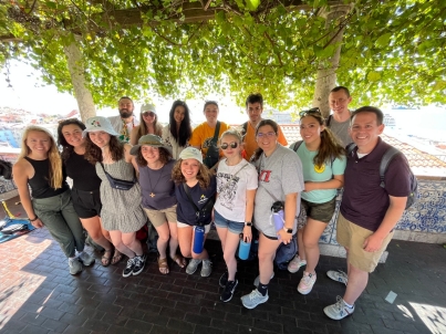 The Villanova University and Merrimack College students and leaders pose for a photo at World Youth Day in Lisbon