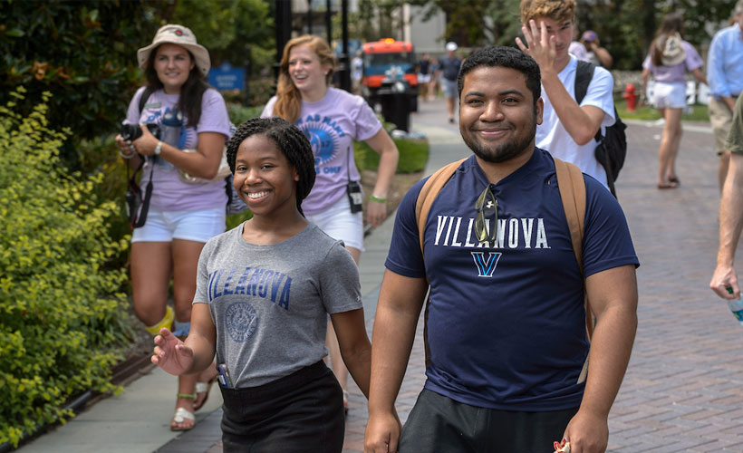 Students walking through campus