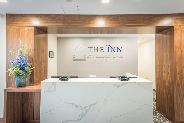 The front desk for the entrance at the Inn at Villanova
