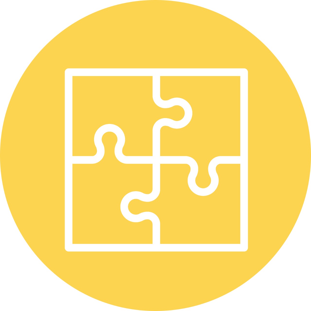 Icon of four puzzle pieces connecting to make a square.