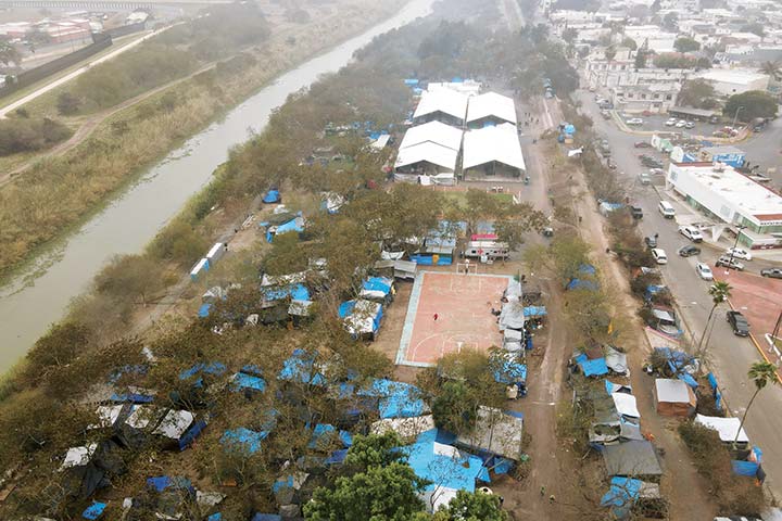 aerial view of the Matamoros Asylum Camp on the US-Mexico border